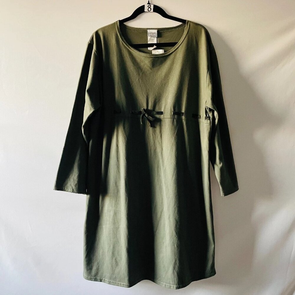 NWT Arizona Jean Co. Womens Moss Green Long Sleeve Tie Waist Mini Dress Size XL